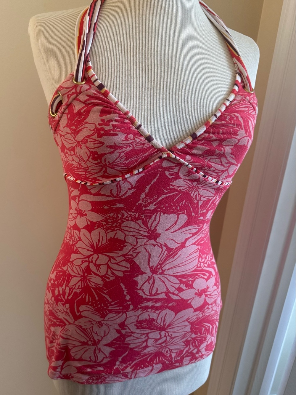 Guess Pink Floral One-Shoulder Halter Dress
